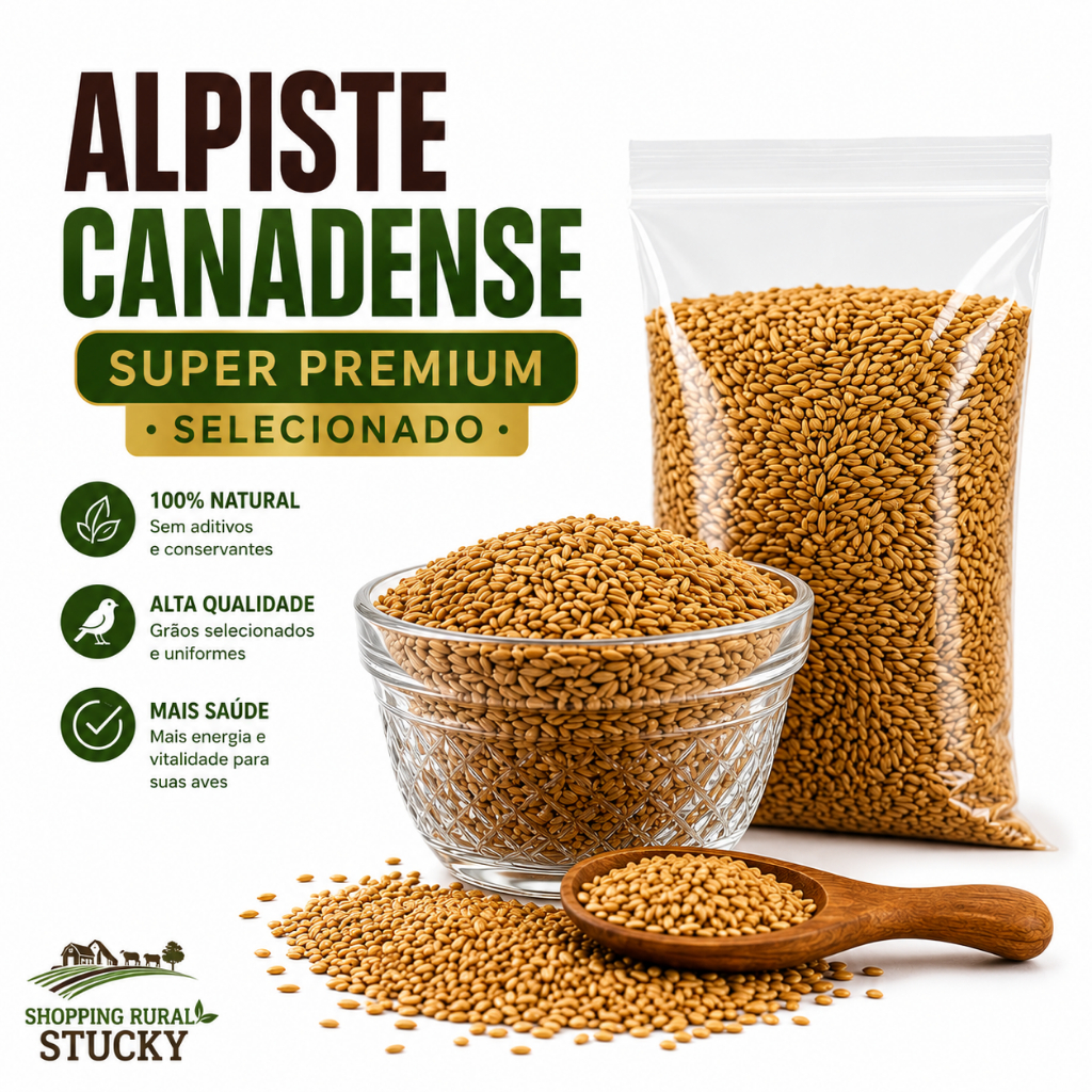 Alpiste Canadense Premium Importado Semente Selecionada para Canário Curió Coleiro Bicudo Granívoros 1kg, 2kg, 3kg e 5kg