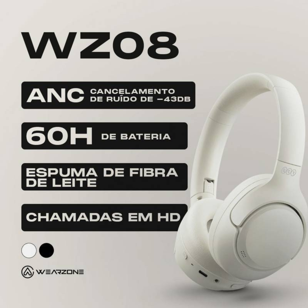 Headset Sem fio Wearzone Wz08 Até 60 Horas De Bateria