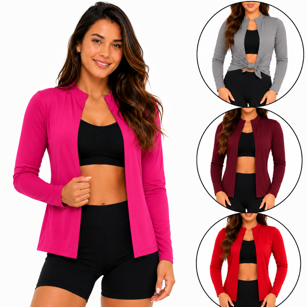 Casaquinho UV Feminino Proteção Solar UV50+ Cardigan Manga Longa Academia Praia Dry Fit