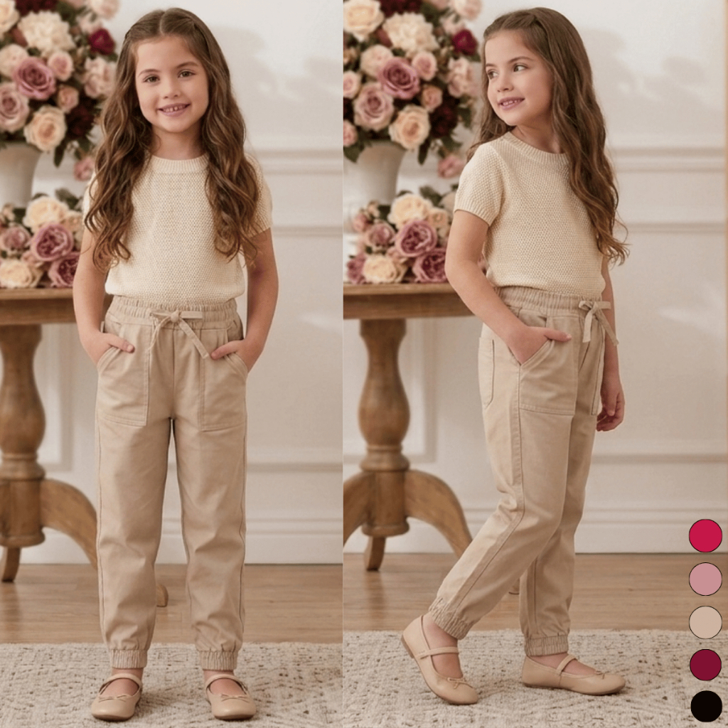 Calça Infantil Menina Jogger Estilo Blogueirinha Tendência Bolsos 2 4 6 8 Escola Básica Lisa Inverno