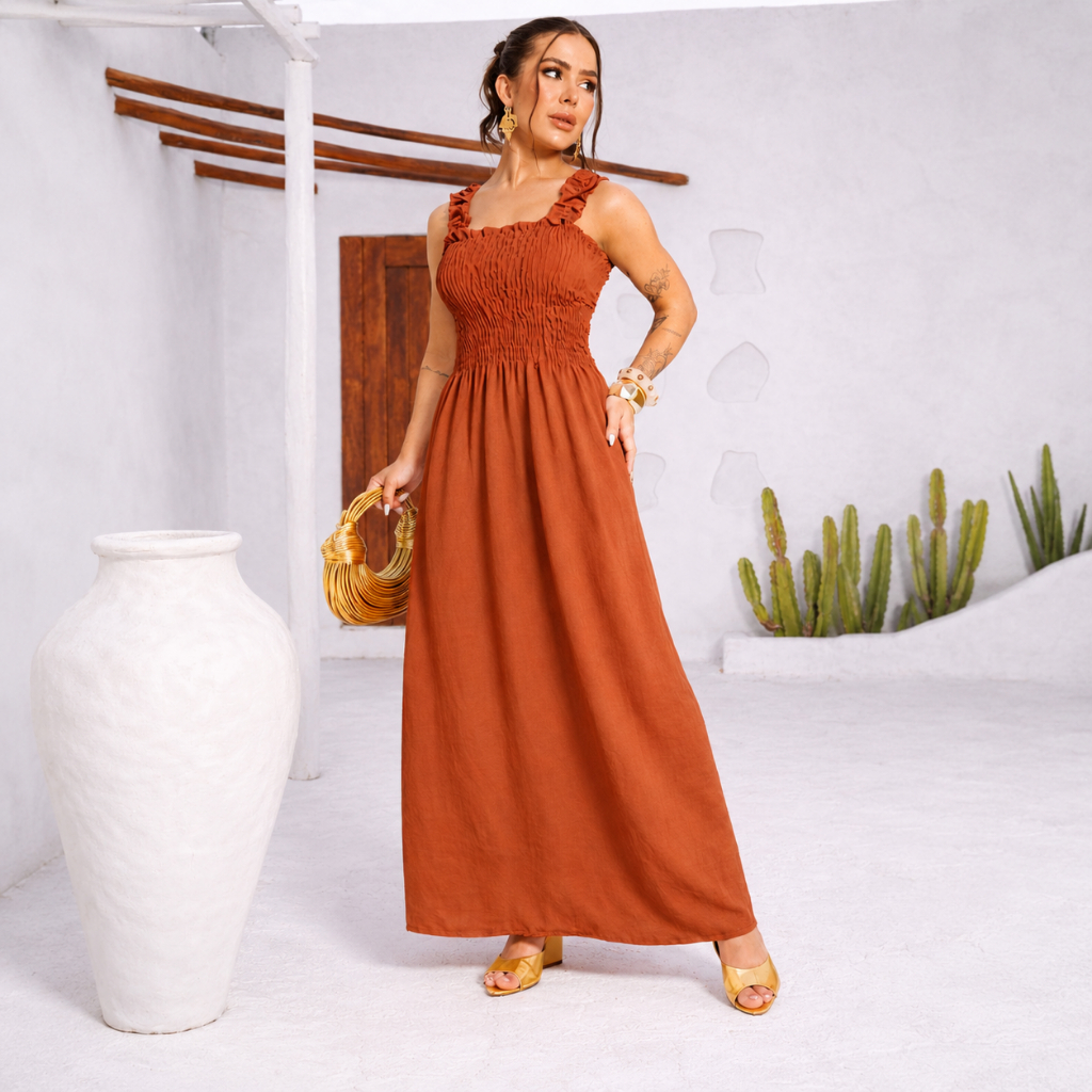 Vestido Longo Feminino com alça Veste P ao G Elegante Lastex Duna