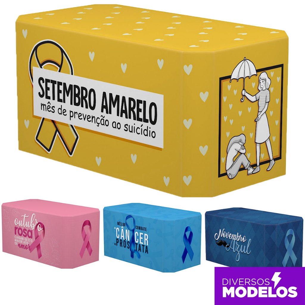 Capa Mesa Decoração Setembro Amarelo/Outubro Rosa/Novembro Azul  Sublimada Forro Veste Fácil