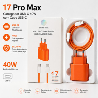 Carregador Turbo 40W USB-C com Cabo Tipo C 1M, Carregamento Rápido para iPhone 15/16, And…