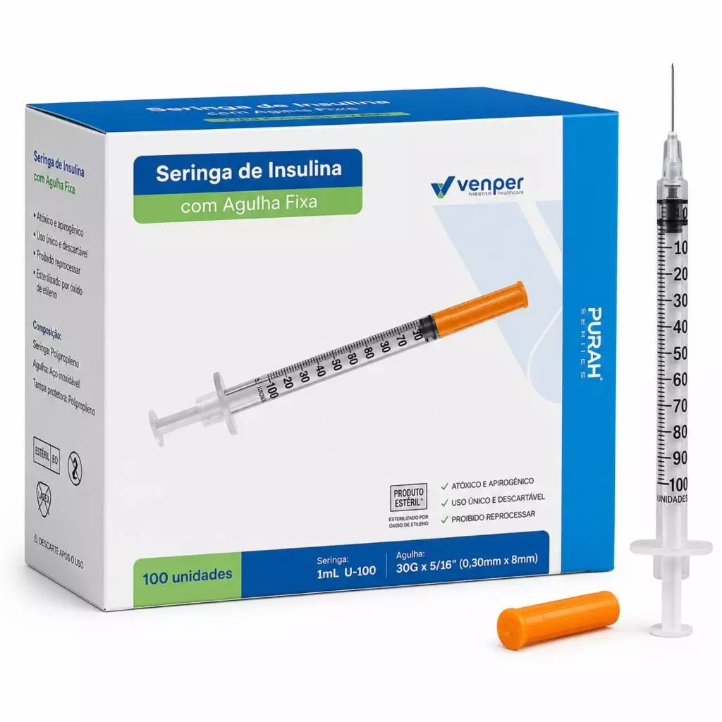 Kit 20 Seringa de Insulina 1ml com Agulha Fixa 8x30mm - Venper — imagem 1