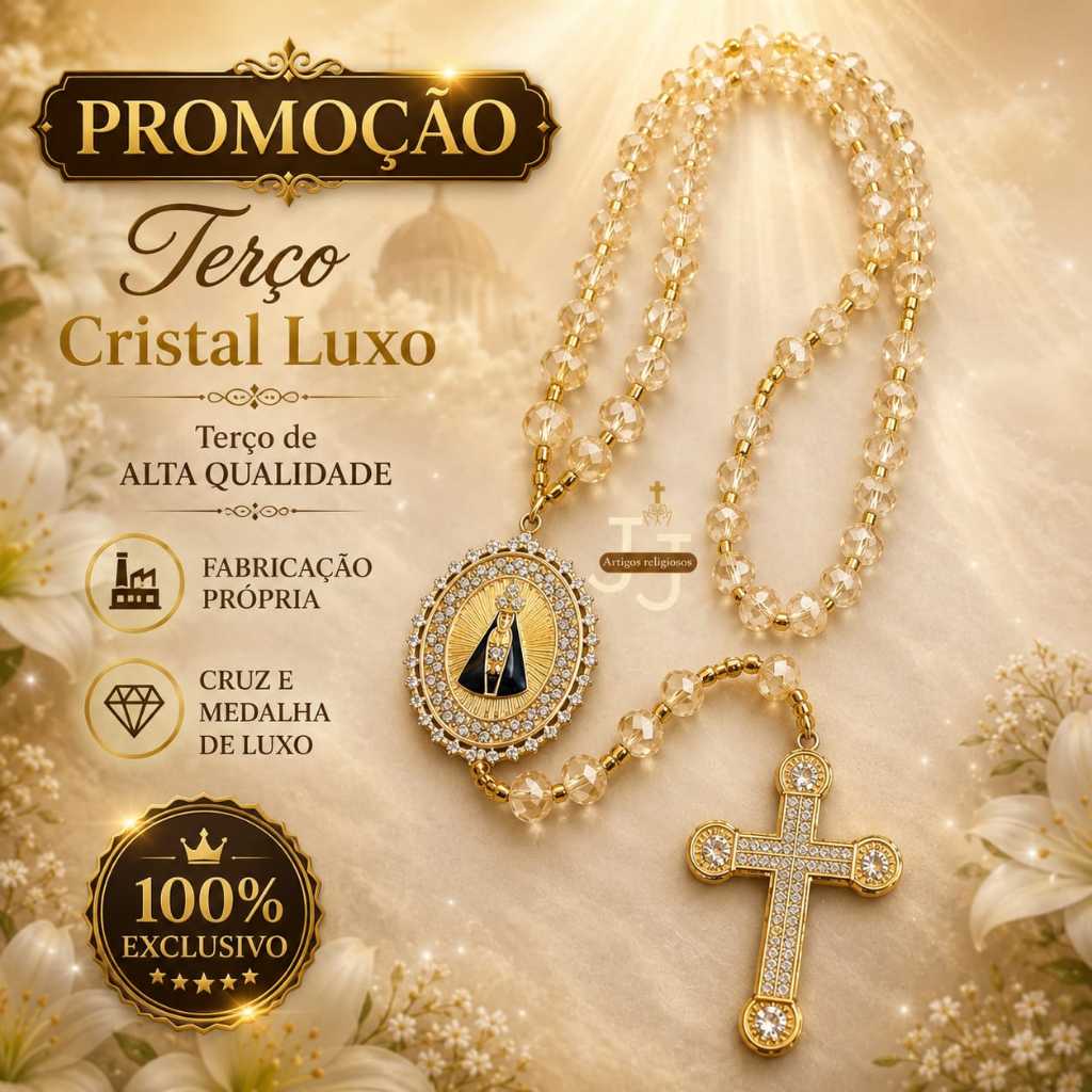 Terço de noiva cristal conta 10 mm de Nossa senhora Aparecida 52 cm Luxo lembrança, casamento,