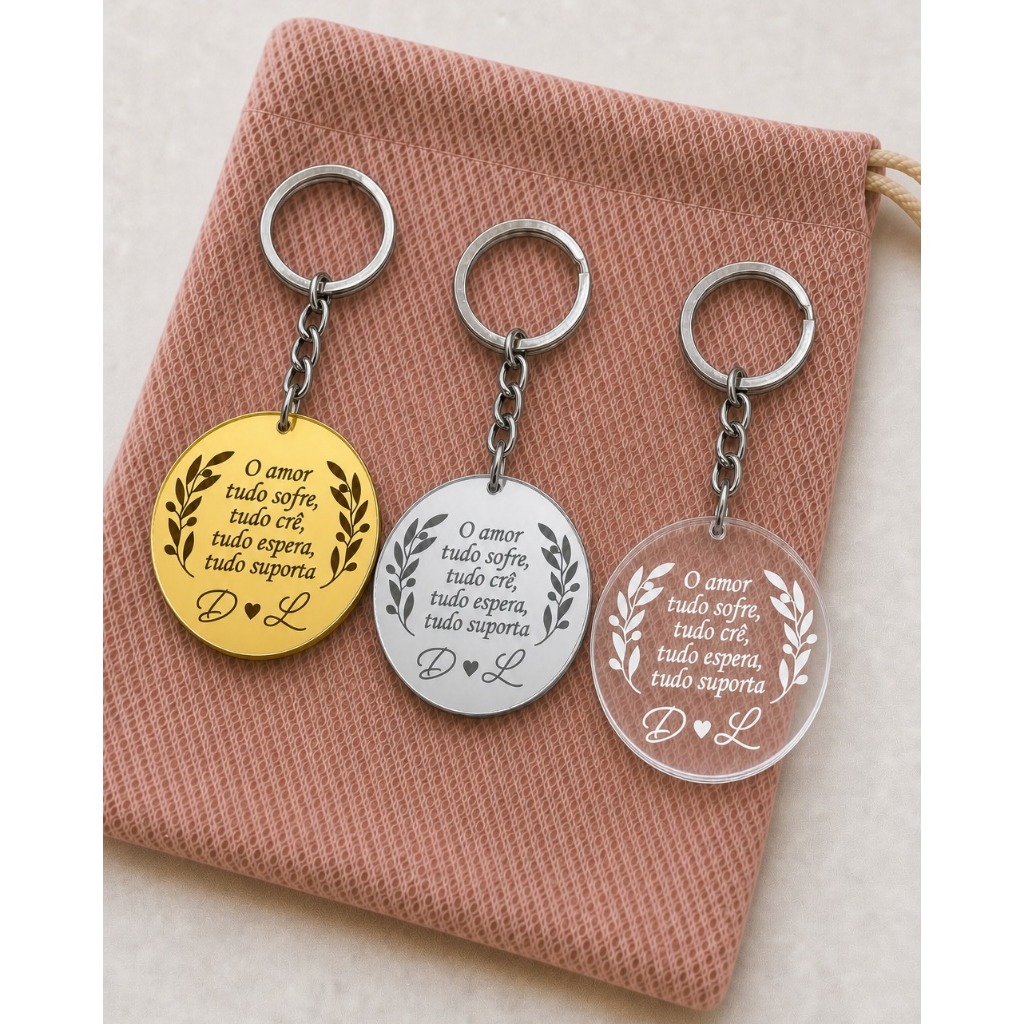 CHAVEIRO ACRÍLICO PERSONALIZADO COM INICIAIS - NOIVADO - CASAL - KIT LEMBRANCINHA CASAMENTO