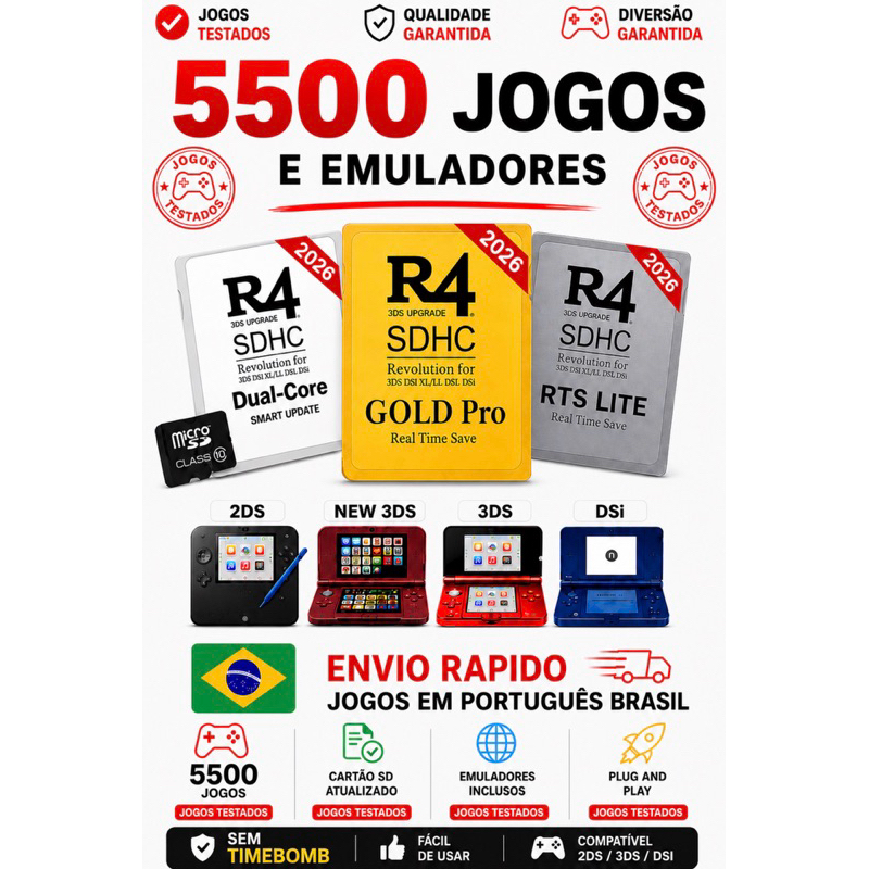 R4 2026+Cartão Sd Atualizado+de 5500 jogos e emuladores