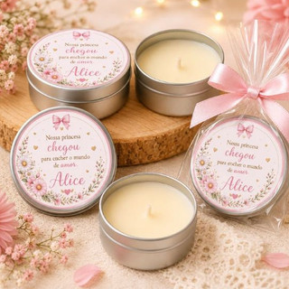 kit Velas Perfumadas Aromáticas na Latinha - Chá de Bebê - Chá Fraldas - Chá Revelação - Nascimento