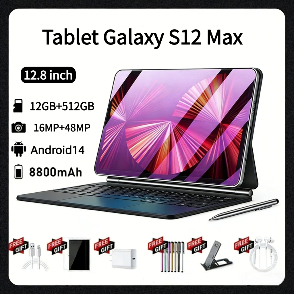 [Teclado e mouse grátis] Galaxy tablet S12 Max 11,6inch 16GB + 1024GB comprimido Android14 10000mAh 5G e Dual SIM Wifi