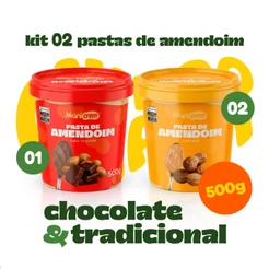 Kit 02x Pasta de Amendoim Manicrem Tradicional e Chocolate - 500g