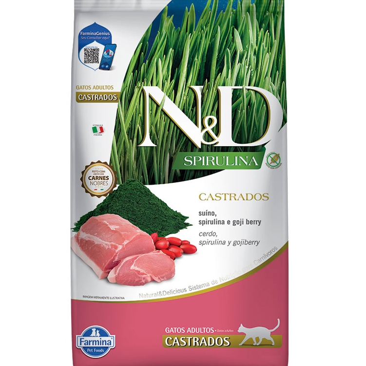 Ração Farmina N&D Spirulina para Gatos Adultos Castrados Sabor Suíno 7 Kg