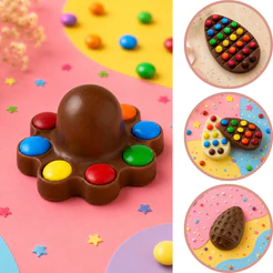 Kit 04 C/ Formas silicone bwb ovo de páscoa ovo pop it (3 partes) páscoa 2025 (CHOCO)
