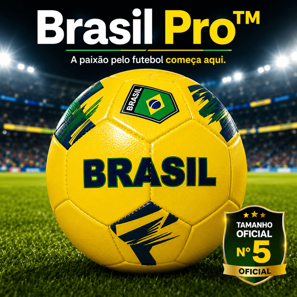 Bola Futebol Brasil Pro Número 5 Oficial Resistente Campo Quadra Amarela