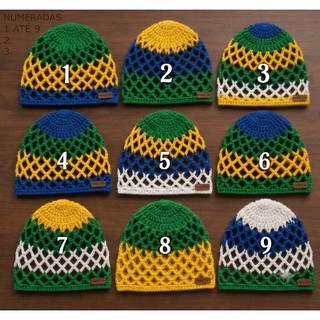 Casquete de Crochê Brasil Headpiece Brazil Head piece Touca de Crochet BR