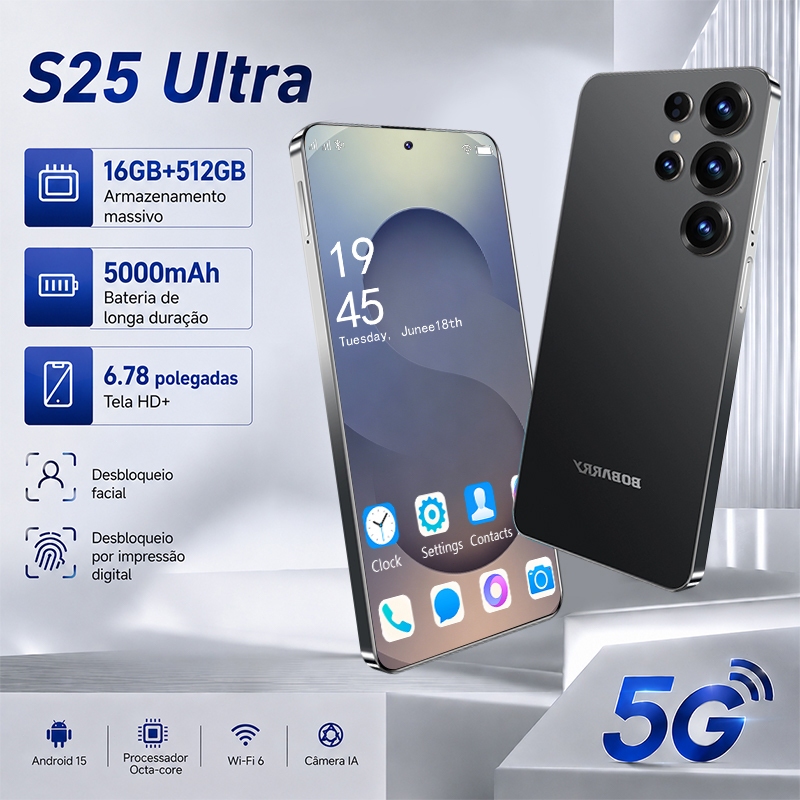 Celular gamer Smartphone S25 Ultra Android 15, 5500 mAh, 16 GB + 512 GB, HD, 5G, dual-SIM, processador dual-core