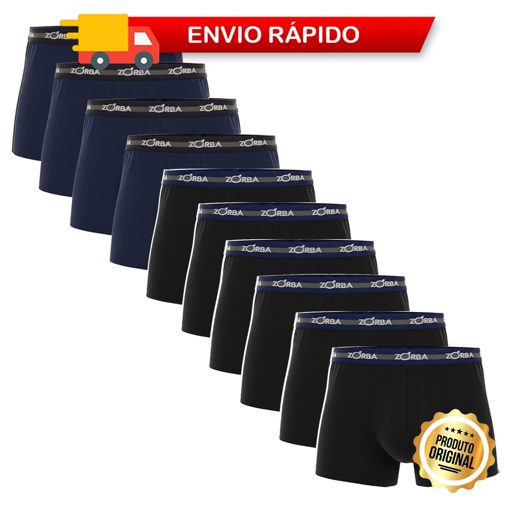 Kit Com 10 Cuecas Boxer Zorba Algodão Masculina Original