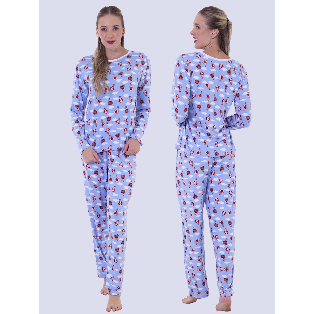 Pijama Feminino Outono Inverno Manga Longa Calça Comprida Thayla
