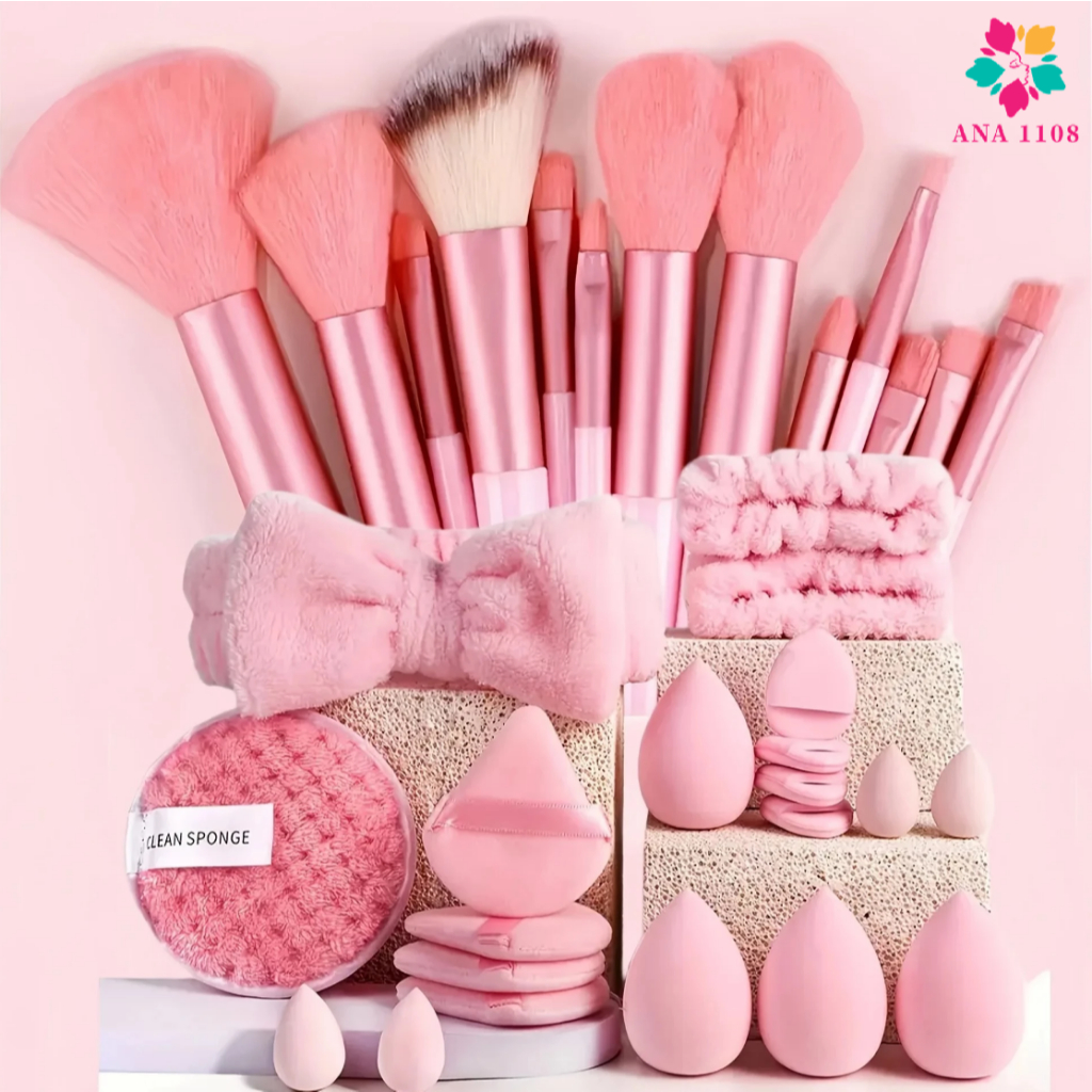 ANA1108 Conjunto 33 Pincéis De Maquiagem Profissional com esponja de maquiagem