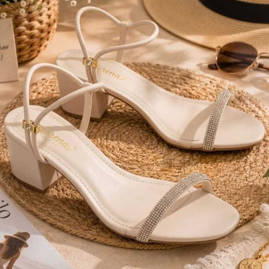 Sandália Feminina Salto Médio Bloco Quadrado Elegante Confortável Strass Brilho Elegante Festa Casamento Social