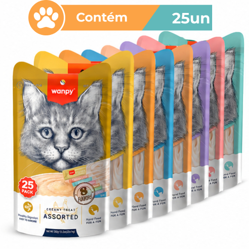 Petisco para Gatos Cremoso Wanpy Creamy Truly Sabores Sortidos 25 Tubos