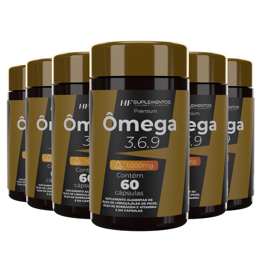 6x OMEGA 3 6 9 60CAPS PEIXE LINHAÇA BORRAGEM HF SUPLEMENTOS