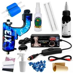 Kit Tatuagem Completo c/ Máquina X13 Pop Ice Blue e Fonte Supernova Tattoo Profissional