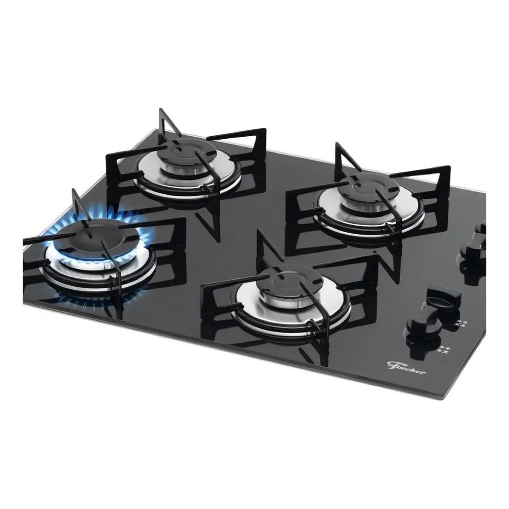 Cooktop 4 Bocas a Gás Fischer 5713 Mesa de Vidro Preto Bivolt