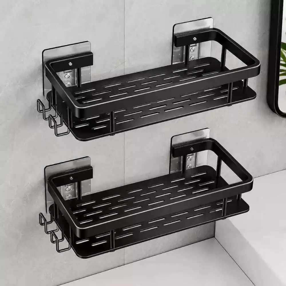 Suporte De Shampoo Preto Organizador Alta qualidade Prateleira De Banheiro Sem Furo Premium-Space Alumínio