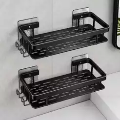 Suporte De Shampoo Preto Organizador Alta qualidade Prateleira De Banheiro Sem Furo Premium-Space Alumínio