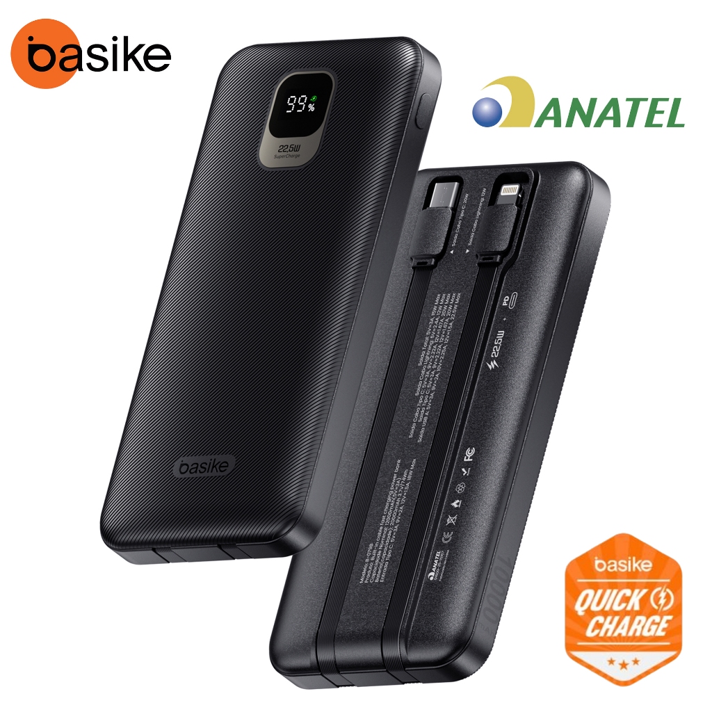 Basike Carregador Portátil portátil grande Power bank 20000mah/10000mah Turbo 22,5W PD carregamento ultrarrápido Preto