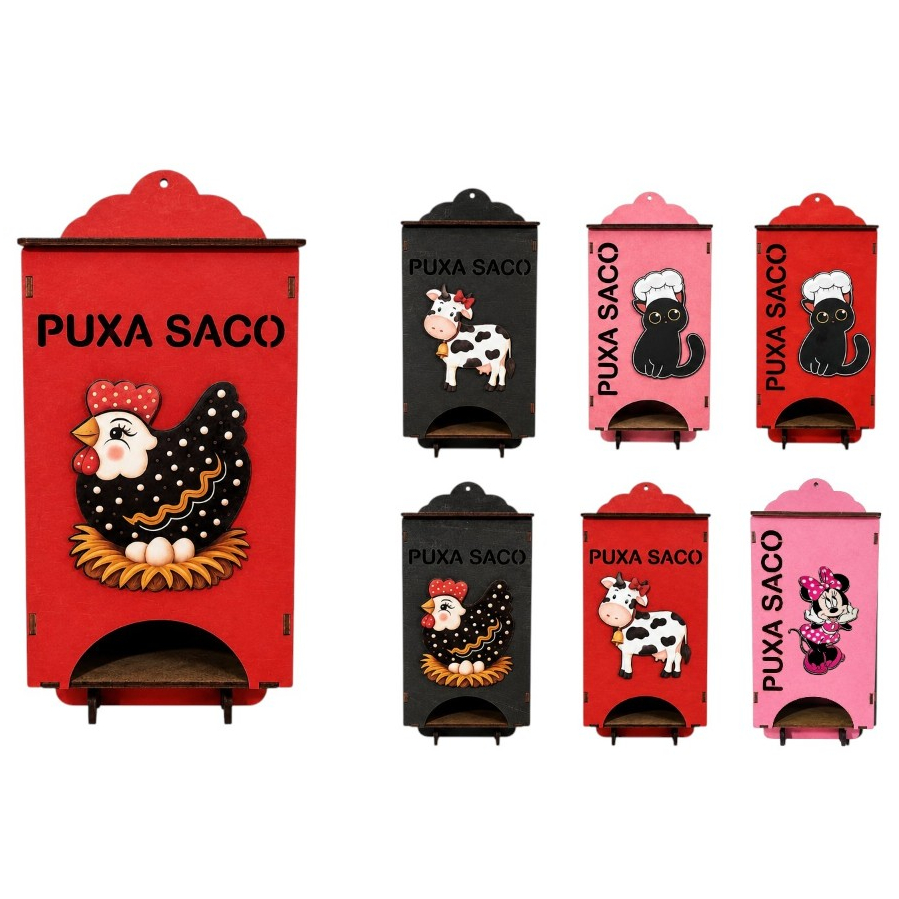 Puxa Saco Decorado em MDF com Ganchos | Porta Sacolas Organizador para Cozinha