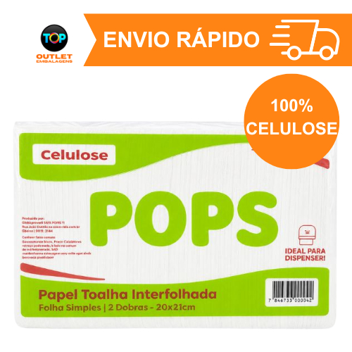 Papel Toalha Interfolha Pops Celulose para Dispenser de Banheiro Cozinha Escritório