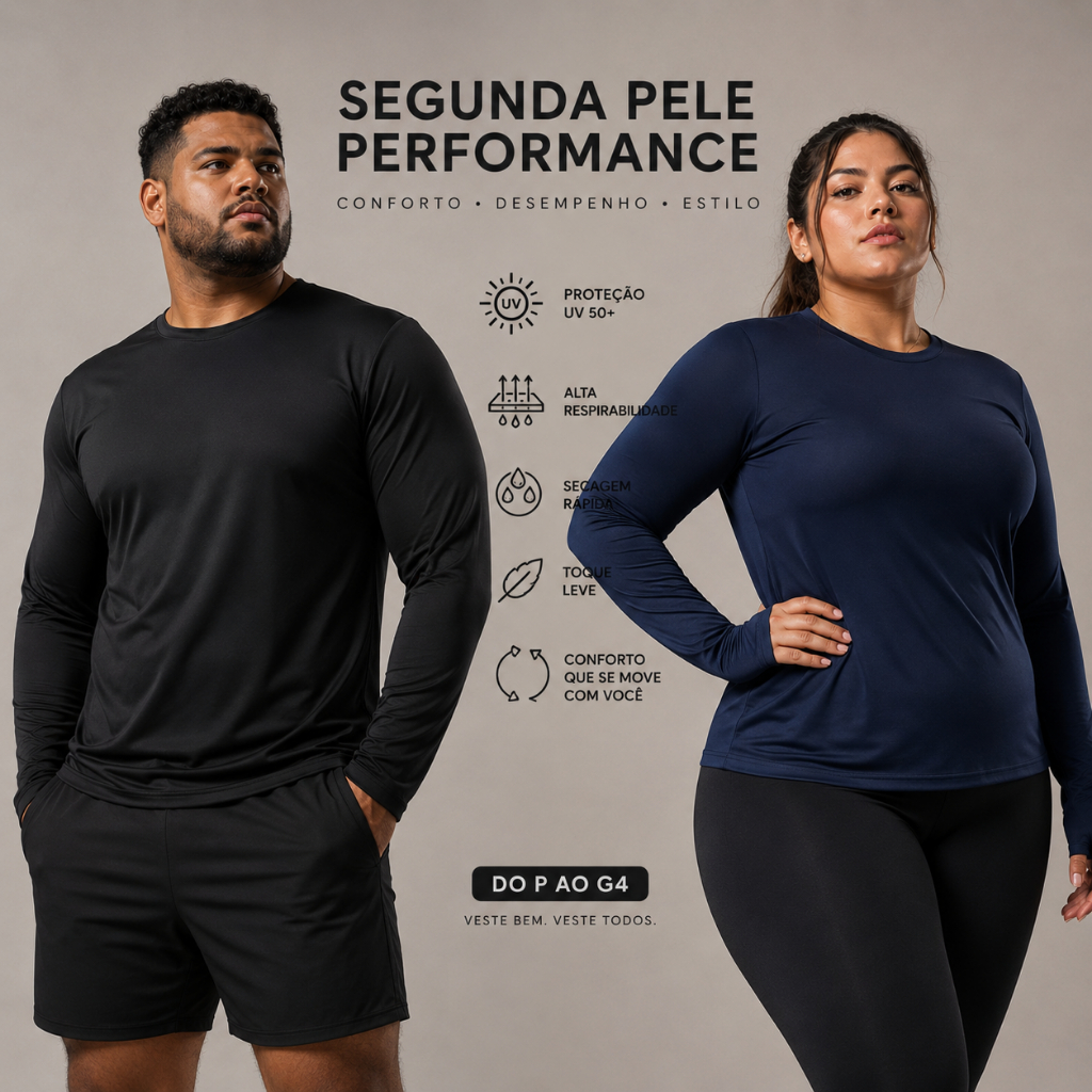 Kit 2 Blusa Térmica Plus Size Proteção Uv 50+ Segunda Pele Microfibra P ao G4