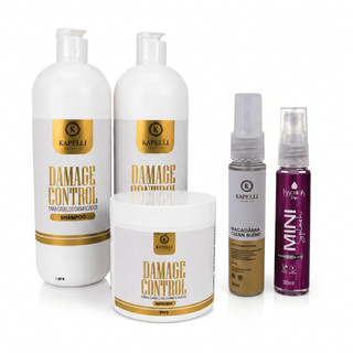 Combo 5 em 1 Kapelli Shampoo Damage 1L + Condicionador Damage 1L + Máscara 500g + Óleo Reparador 30ml + Body Splash 30ml