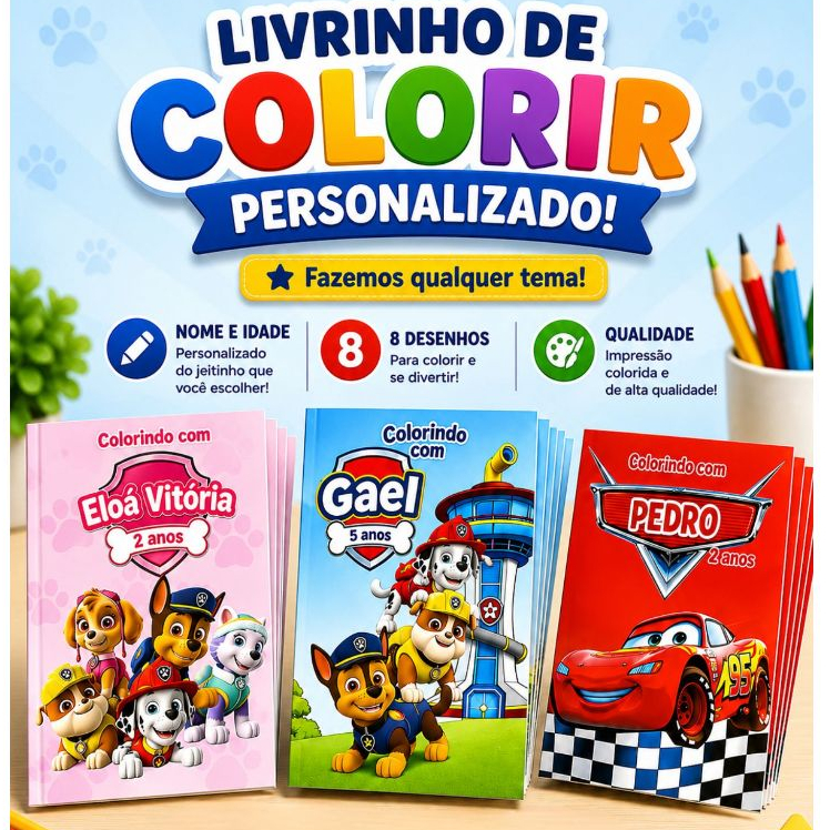 Livro De Colorir Personalizado Infantil Lembrancinha aniversário - Qualquer Tema