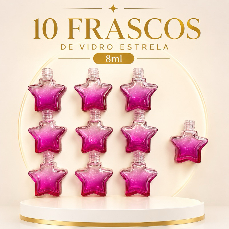 10 Frascos de Vidro Estrela Degradê Rosa 08ml - R.:13/410