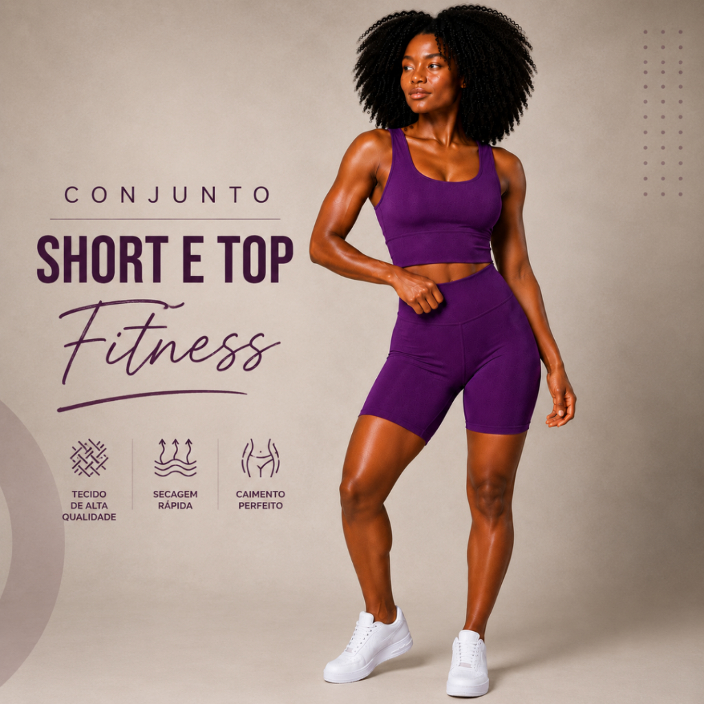 Conjunto Fitness Feminino Top e Short Meia Coxa Academia Musculação Sem Transparência