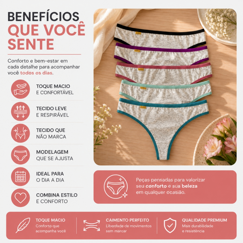 Kit 6 Calcinha Fio Duplo Algodão Conforto Não Marca Feminina Tanga Cos Alto — imagem 2 de 2