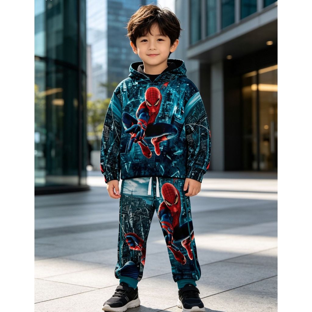 Conjunto Moletom Infantil Masculino Personagens Divertidos Com Capuz Casual Peluciado Confortável
