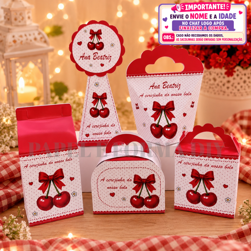 Kit de caixinhas Cerejinha cereja / Caixinhas para decoração lembrancinha de aniversário - PEGUE E MONTE