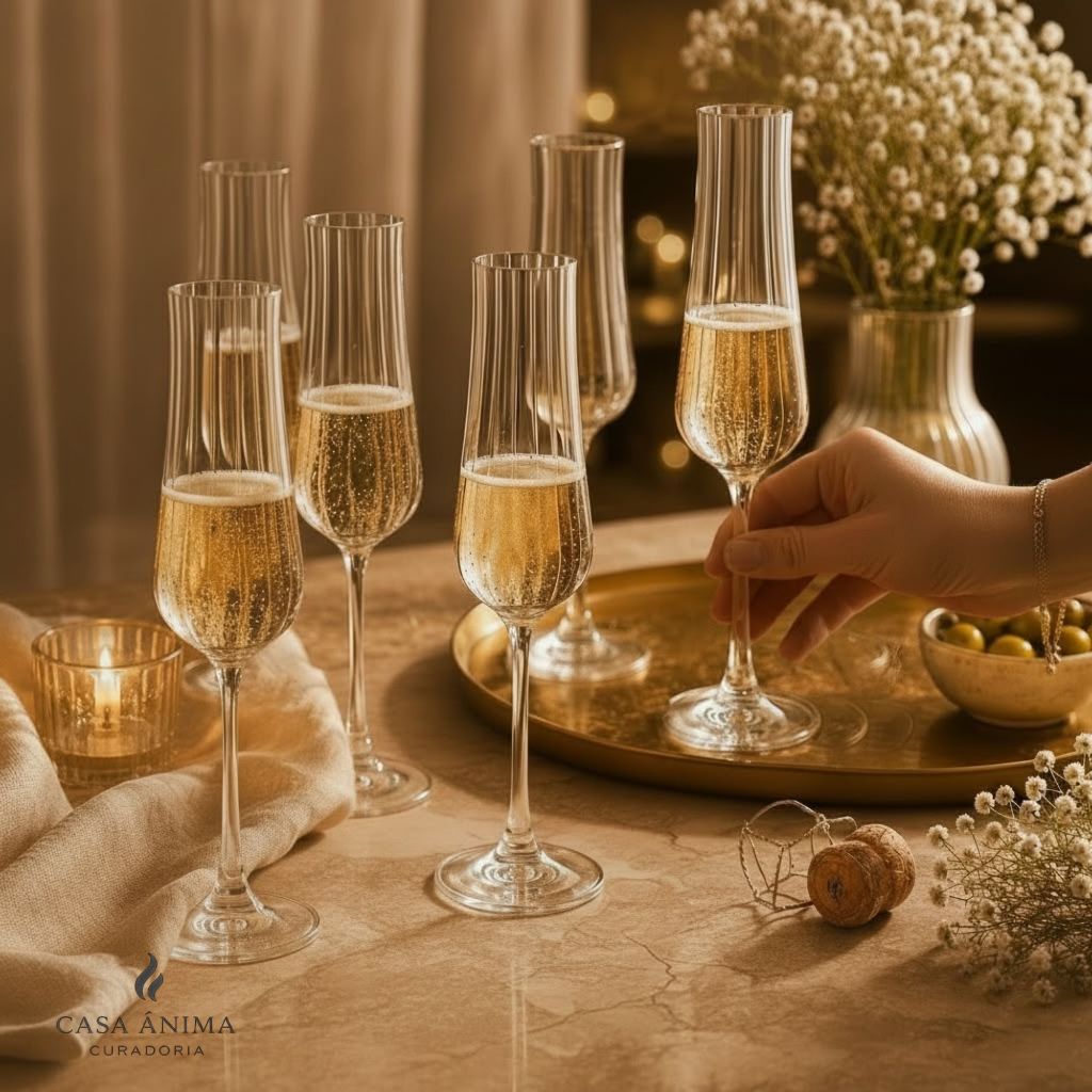 Jogo 6 Taças de Champanhe Cristal Elegante Transparente Cristal bohemia Conjunto 6 Peças Iduna 250ML