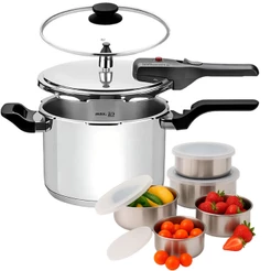 Panela de Pressão 2 em 1 Tramontina 6Lts Brava Com Jogo de Potes 5 Peças Em Aço Inox
