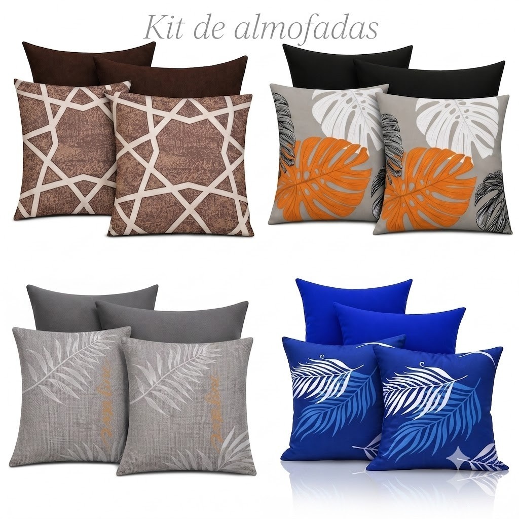 Kit 04 Capas Almofadas Decorativa Estampadas e Lisas