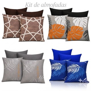 Kit 04 Capas Almofadas Decorativa Estampadas e Lisas