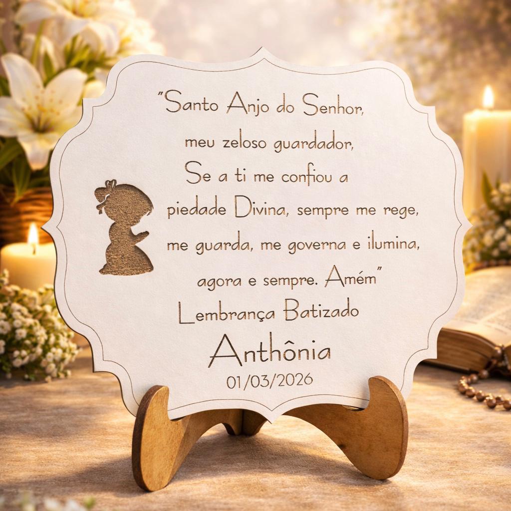 25 Lembrancinha  Batizado/Crisma/Comunhão/ Eucaristia Personalizado Santo Anjo, Moldura Mdf Branco Menina e Menino