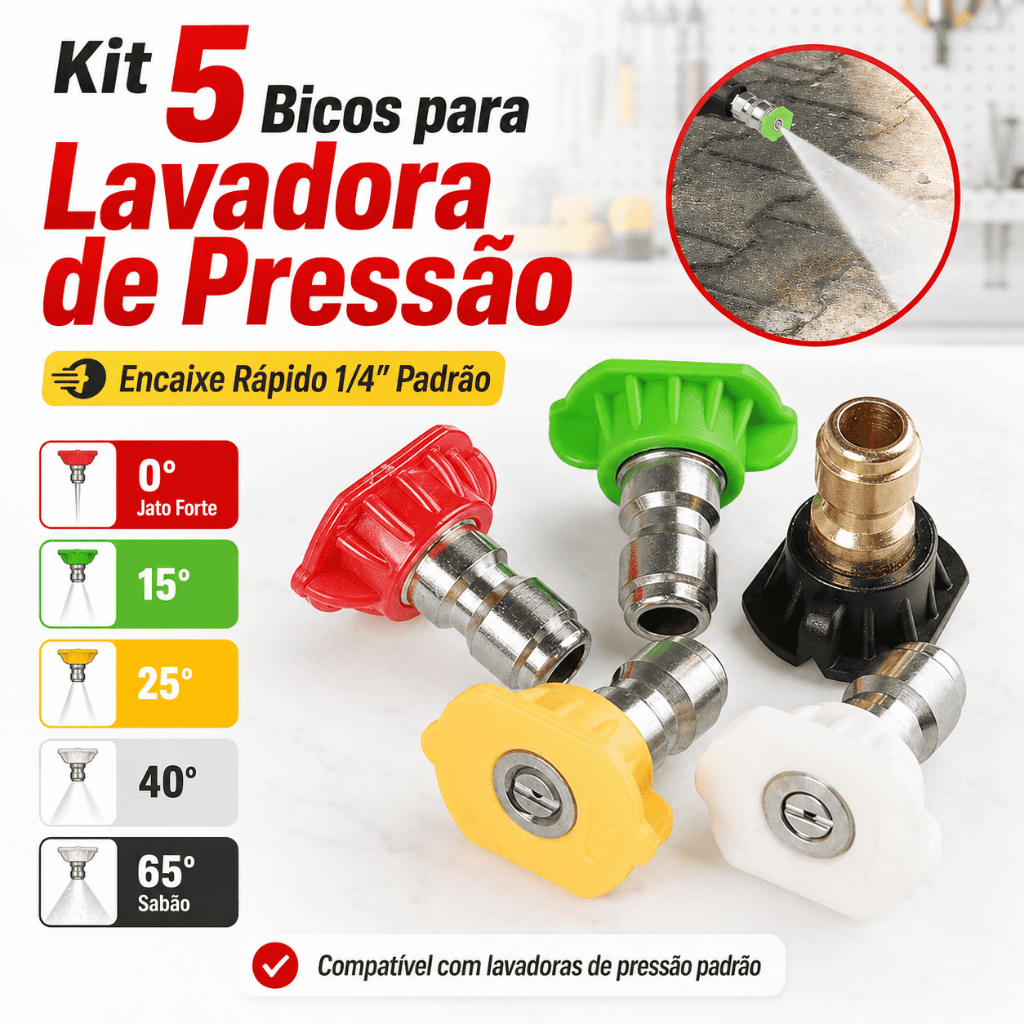 5 Peças Bicos Engate Rápido Lavadora Alta Pressão Novo 5 Bicos Bico De Ventilador