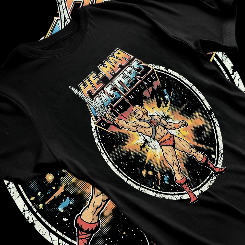[Camiseta Premium em Algodão Puro]BOW Camiseta Unissex Oversides com Estampa de He - Man,Estilo Clássico,Casual,Retro#2