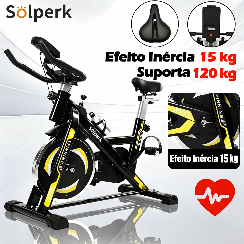 Solperk Bicicleta Spinning Ergométrica Profissional Silenciosa Suporta até 120kg Academia em Casa