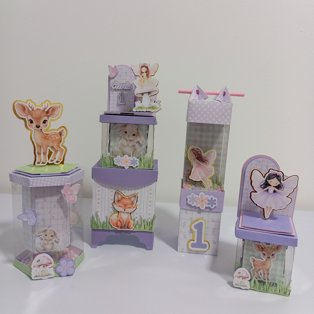 Kit Caixas Personalizadas Luxo –BOSQUE  ENCANTADO DAS FADAS LILÁS E ROSA Lembrancinhas para Festas e Aniversários