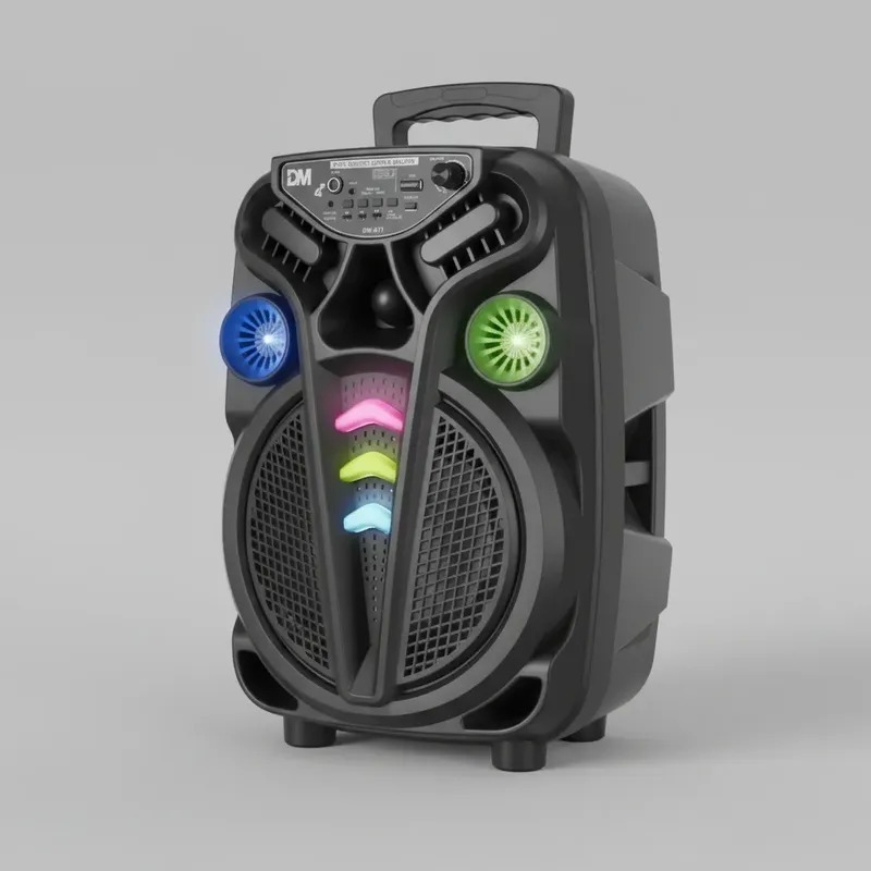 Caixa De Som Potente Com Microfone Frontal Karaokê Portátil Bluetooth Led Controle Bateria Recarregável